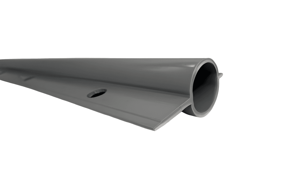 Graues Injektionsprofilrohr dient als Aufschäumhilfe für Metallprofile