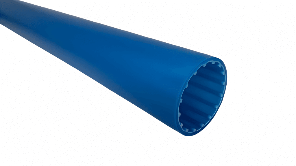 blaues Innenprofilrohr als Antriebselement für Elektromotor in der Möbelindustrie