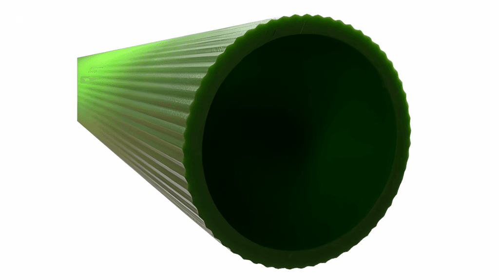 Grünes Profilrohr mit Aussengeometrie. Die gerippte Oberfläche dient als erhöhte Greiffläche des zu verarbeitenden Mediums.