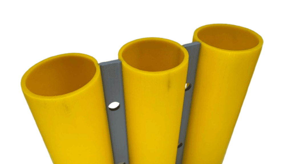Sonderanfertigung eines Gelbes Mehrfachrohrs, welches dazu dient Signalkabel im Tiefbau Störungsfrei und Wartungsfreundlich auf einmal zu verlegen, da die einzelnen Signalkabel von einander abgeschirmt sind.